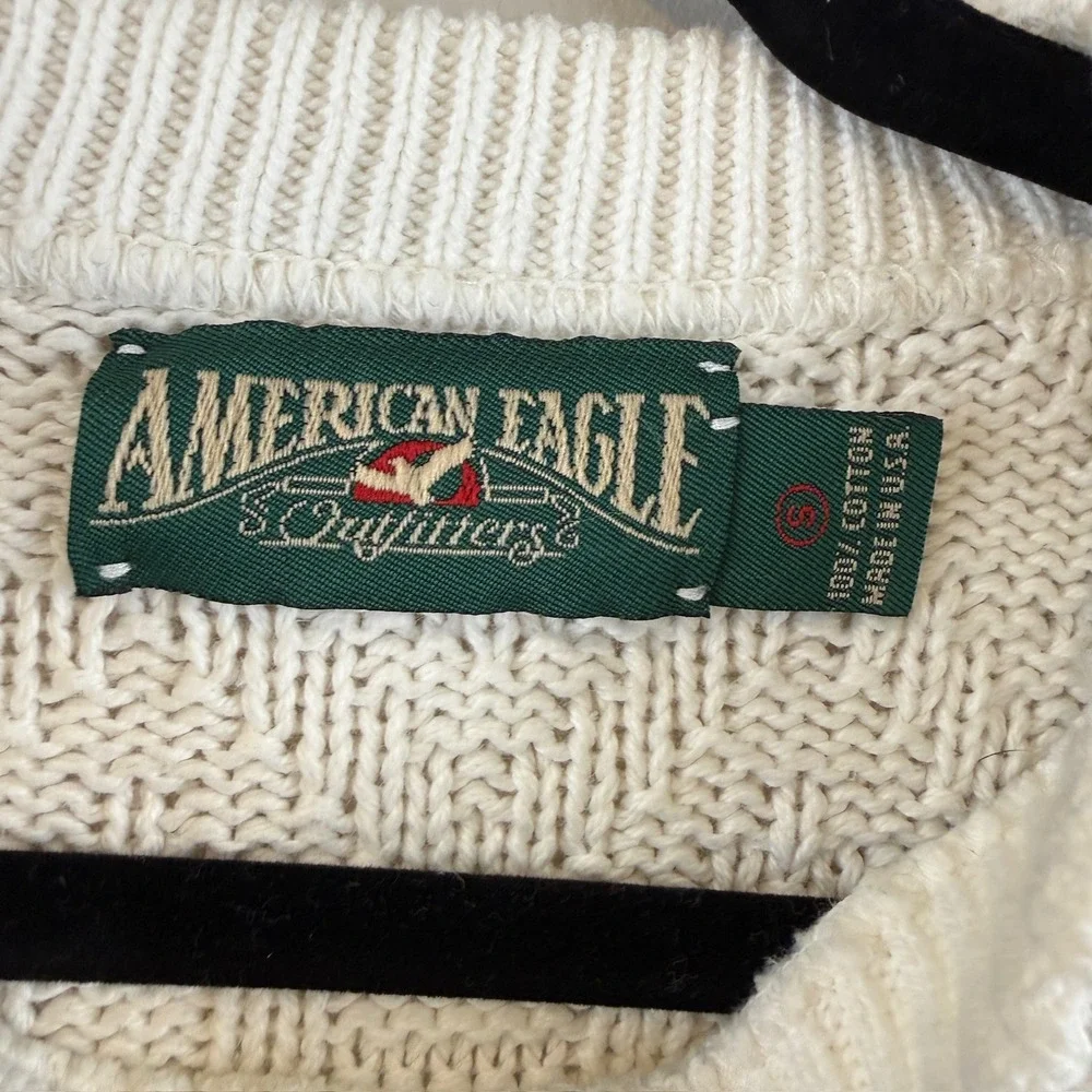 American Eagle Sweater Mens S Grandmacore Vintage Striped Textured Knit Cotton